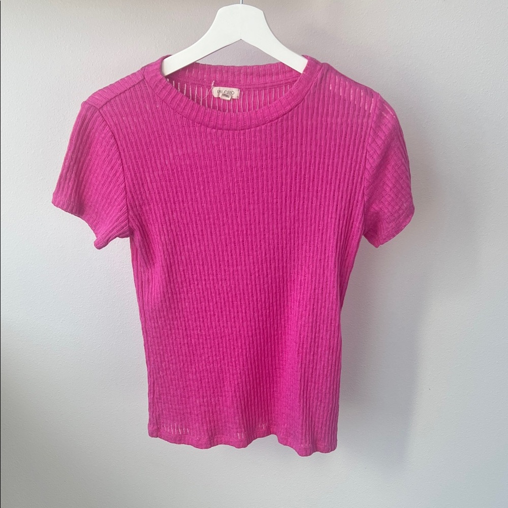 Pilcro Magenta Ribbed Short Sleeve Tee